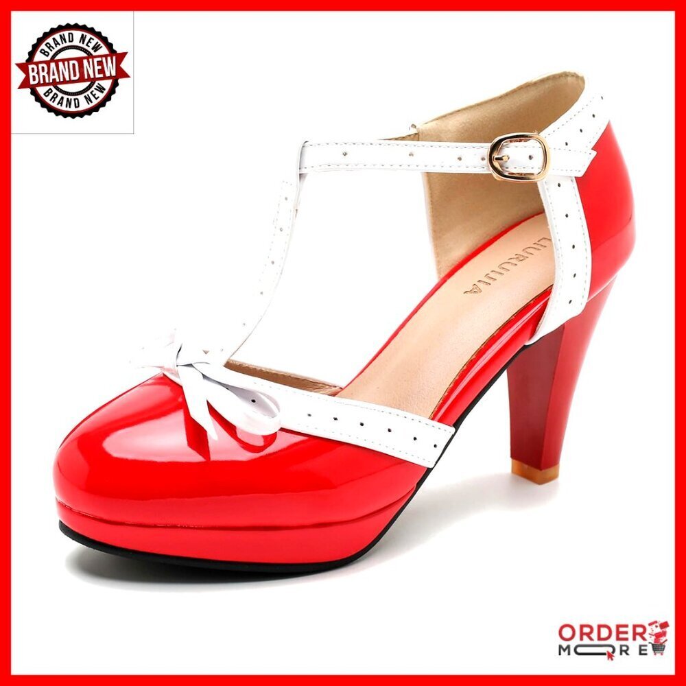 Vintage T-Strap Mary Jane Platform Heels with Bow Oxford Pumps